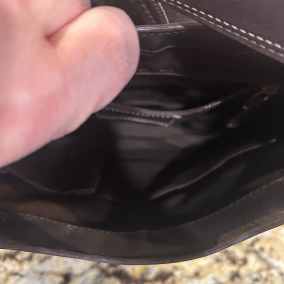 Coach Brown Signature Hampton Logo Leather Purse Shoulder Bag Gold Clasp - Picture 6 of 7